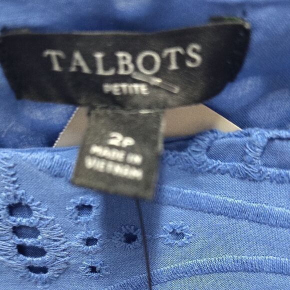 Talbots Blue Puff Sleeve Blouse with Relaxed Ruffled Style - Picture 3 of 4